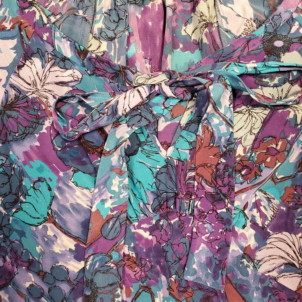 Rebecca Taylor Top Womens Size 6 Silk Floral Balloon Sleeve Boho Tie Belted - Picture 3 of 10
